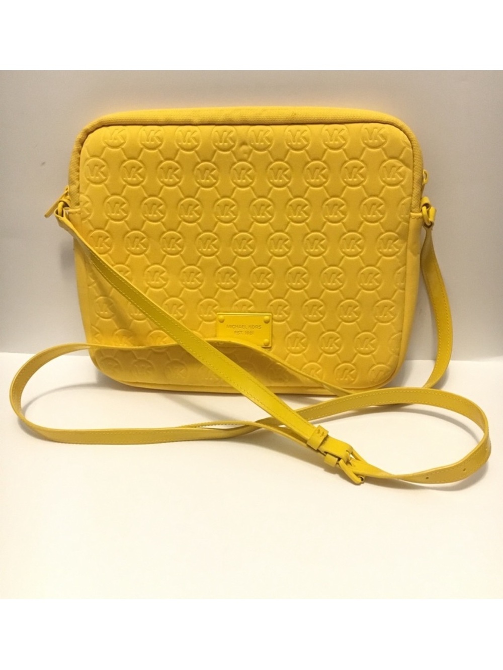 Michael Kors Neoprene Tablet Case Yellow Quilted MK Crossbody Shoulder Bag
